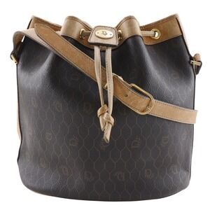 Christian Dior Honeycomb Shoulder Bag Brown Drawstring